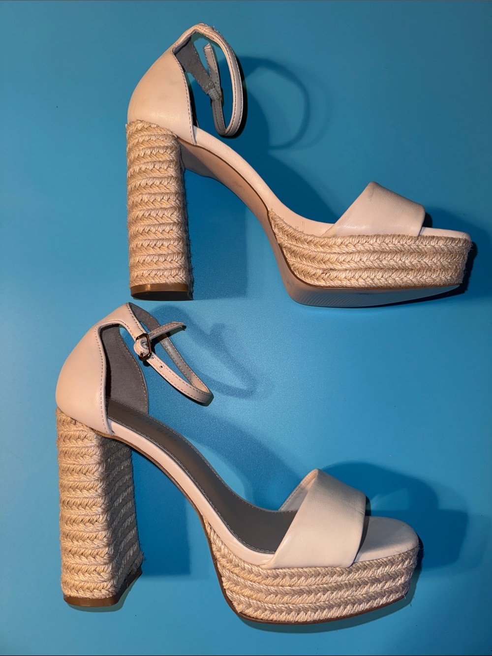 Madden Girl Cream Espadrille Platform Block Heel Sandals Sz 9 New